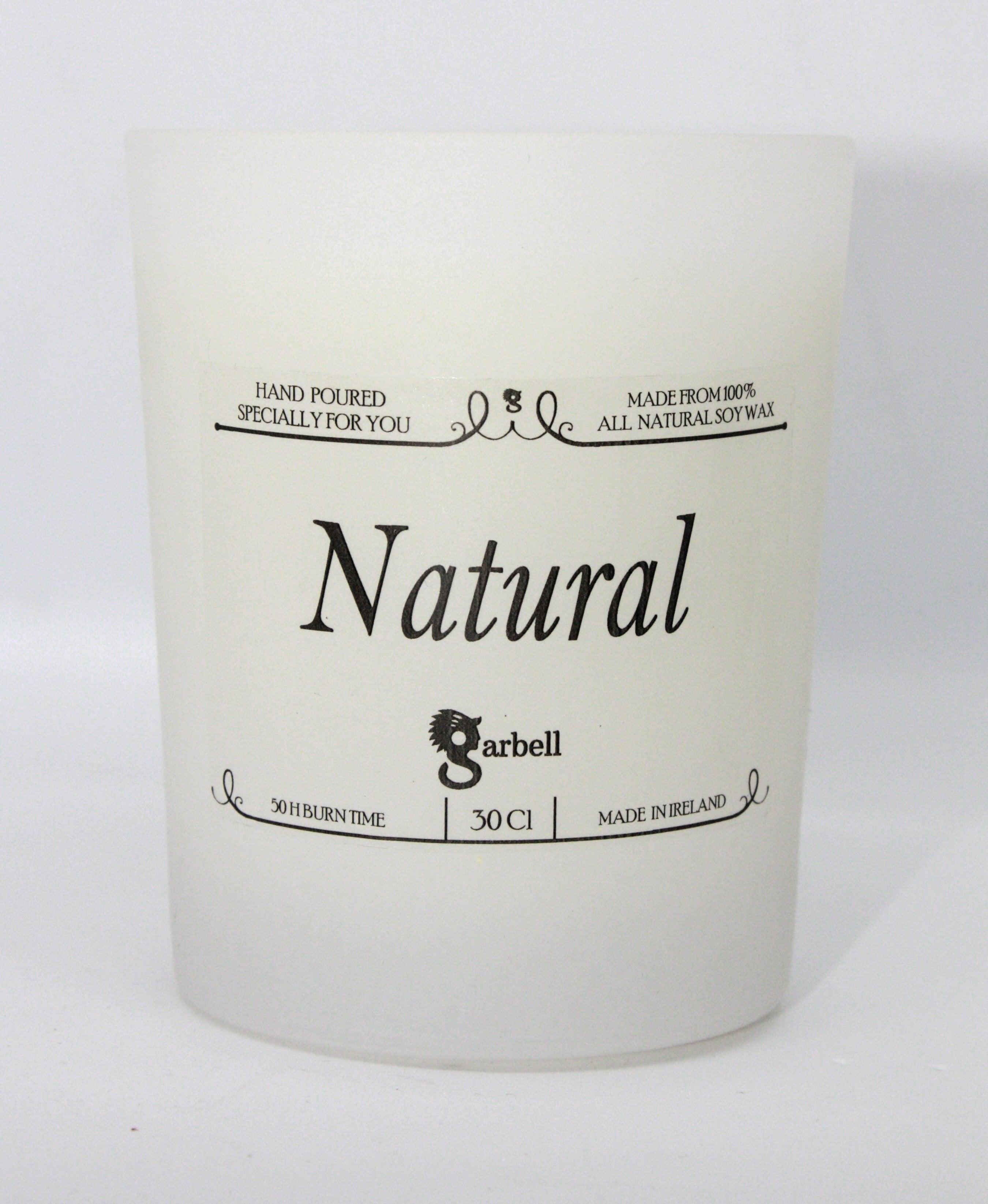 Garbell Candle Store Soy Wax Candle 30cl / Frosted White Glass Natural/No Scent Candle