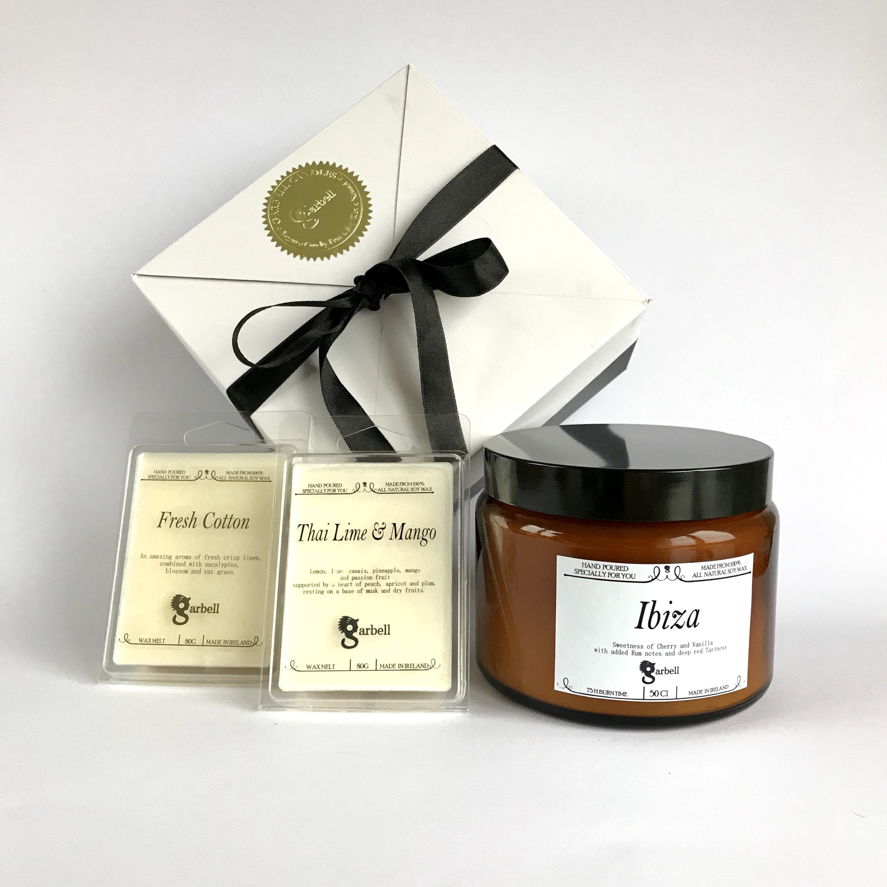 Dāvanu kastīte ar sveci un aromatizētajiem vaska kubiciņiem - Melnais ķirsis un vaniļa